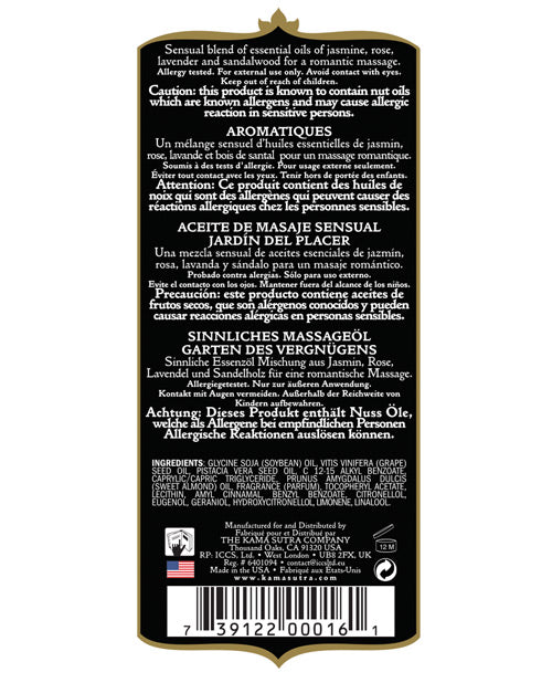 Pleasure Garden Aromatic Massage Oil with Rose, Jasmine & Sandalwood – 8 oz