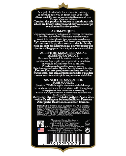 Kama Sutra Sweet Almond Aromatic Massage Oil – 8 oz Non-Greasy Formula