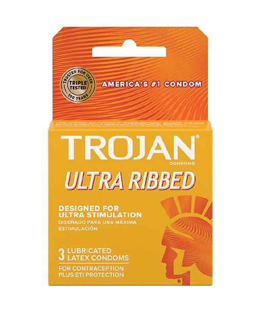 Trojan Condoms Ultra Ribbed Deeper Textured Design Silky Smooth Lubricant for Enhanced Stimulation