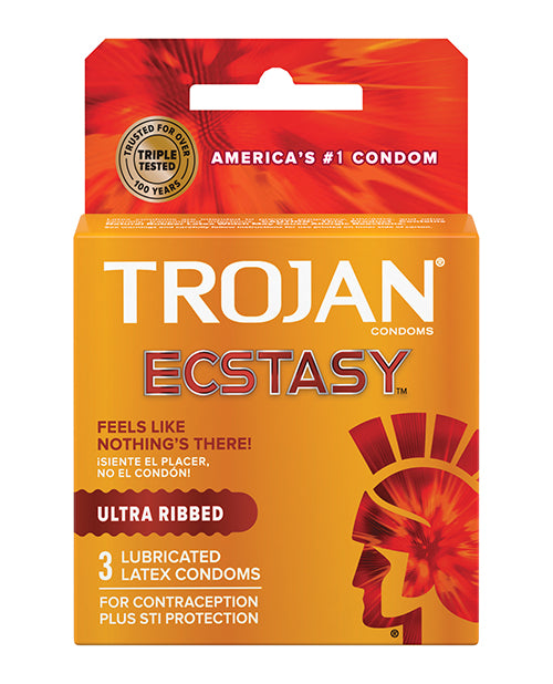 Trojan Condoms Ribbed Latex UltraSmooth Lubricant Deep Ribbing for Enhanced Sensation and Comfort