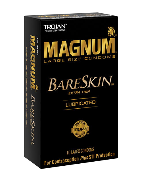 Trojan Condoms Extra Thin Magnum Bareskin Large-Size Latex with Contoured Shape for Enhanced Comfort and Sensation