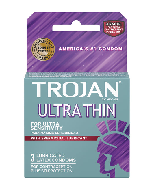 Trojan Condoms Ultra Thin with Spermicidal Lubricant and Low Latex Odor for Enhanced Sensitivity and Pregnancy Protection