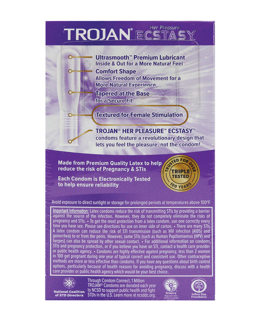 Trojan Her Pleasure Ecstasy Condoms - Ribbed & Contoured 10 Pack