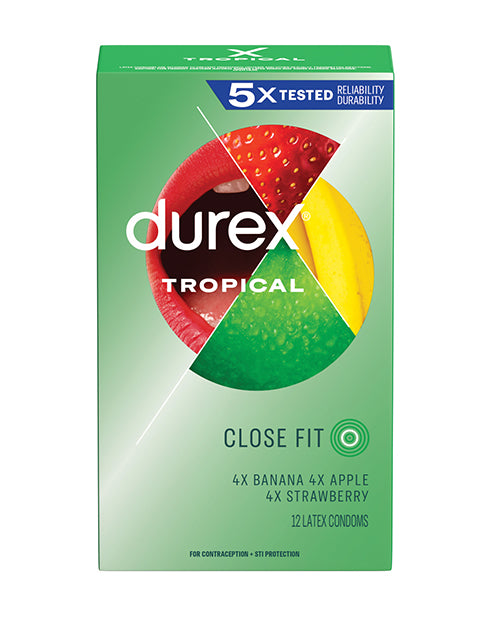 Durex Condoms Tropical Flavored Colorful Design 12 Pack for Playful Safe Sex