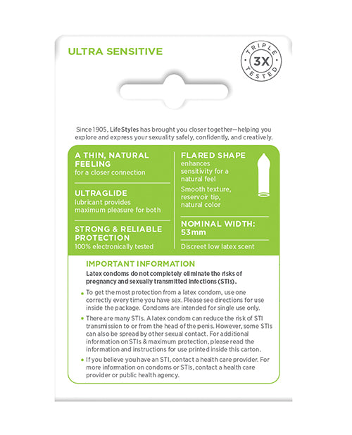 Lifestyles Ultra Sensitive Condoms with Flared Shape, 3-Pack