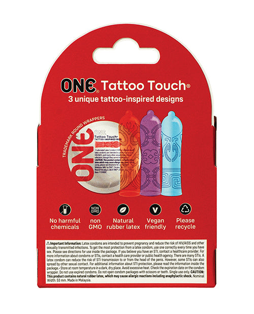ONE Tattoo Touch Condoms Pack of 3 with Sensatext Textured Design