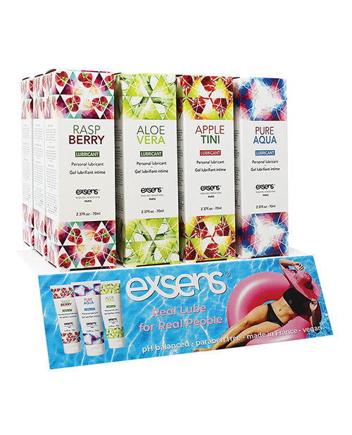 Exsens Lubricant Starter Kit display with testers and 20 personal lubricants for sampling and retail use