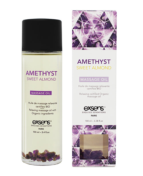 Exsens Massage Oil Amethyst Crystal Sweet Almond Scented for Relaxing Sensual Massage and Energy Cleansing