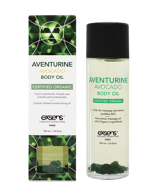 Exsens Organic Body Oil with Aventurine Crystals Avocado Oil Blend for Nourishing Skin and Hair