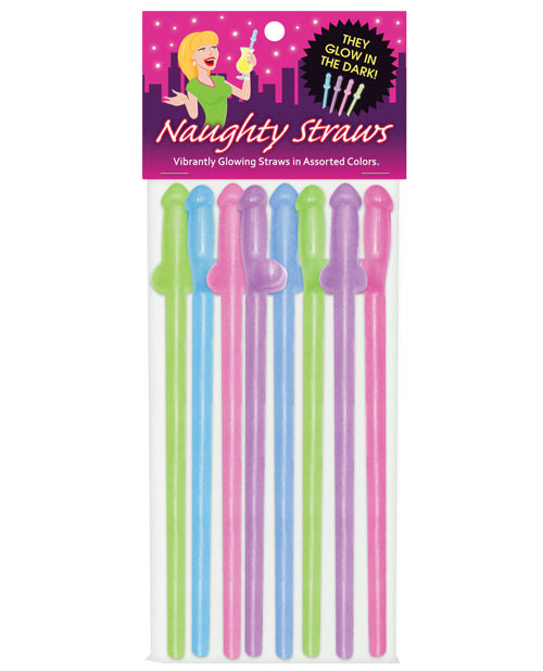 Kheper Games Bachelorette Party Penis Straws Glow in the Dark Assorted Colors for Adult Party Drinks