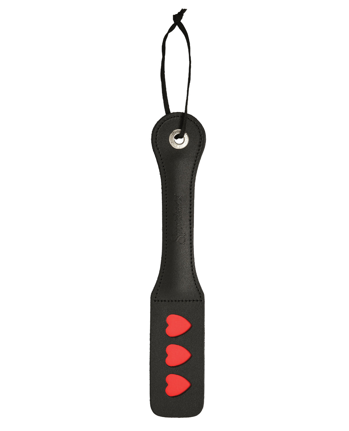 Sportsheets Leather Paddle Heart Impression Hand-stitched Red Bondage Restraint for Sensory Play
