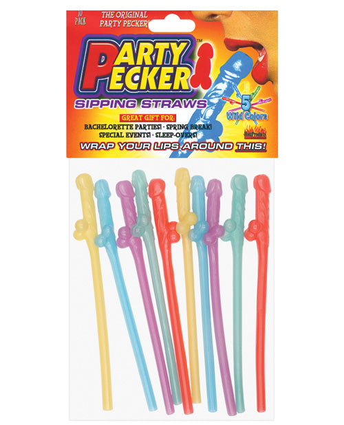 Party Pecker Bachelorette Straws Assorted Colors Pack of 10 Novelty Design for Adult Party Favors