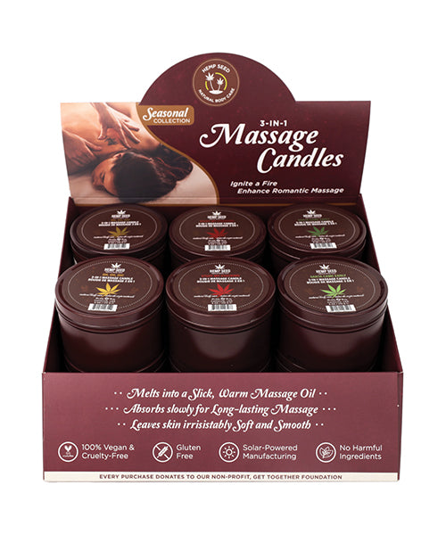 Earthly Body 2024 Holiday 3 in 1 Massage Candle Display w/Tester - 3 Scents Display of 12