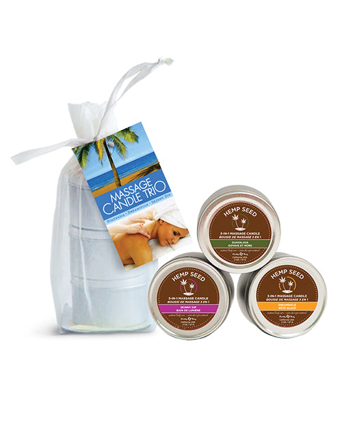 Earthly Body Massage Candle Trio Gift Bag with Skinny Dip, Dreamsicle, and GuavaLava for Aromatic Massage and Relaxation