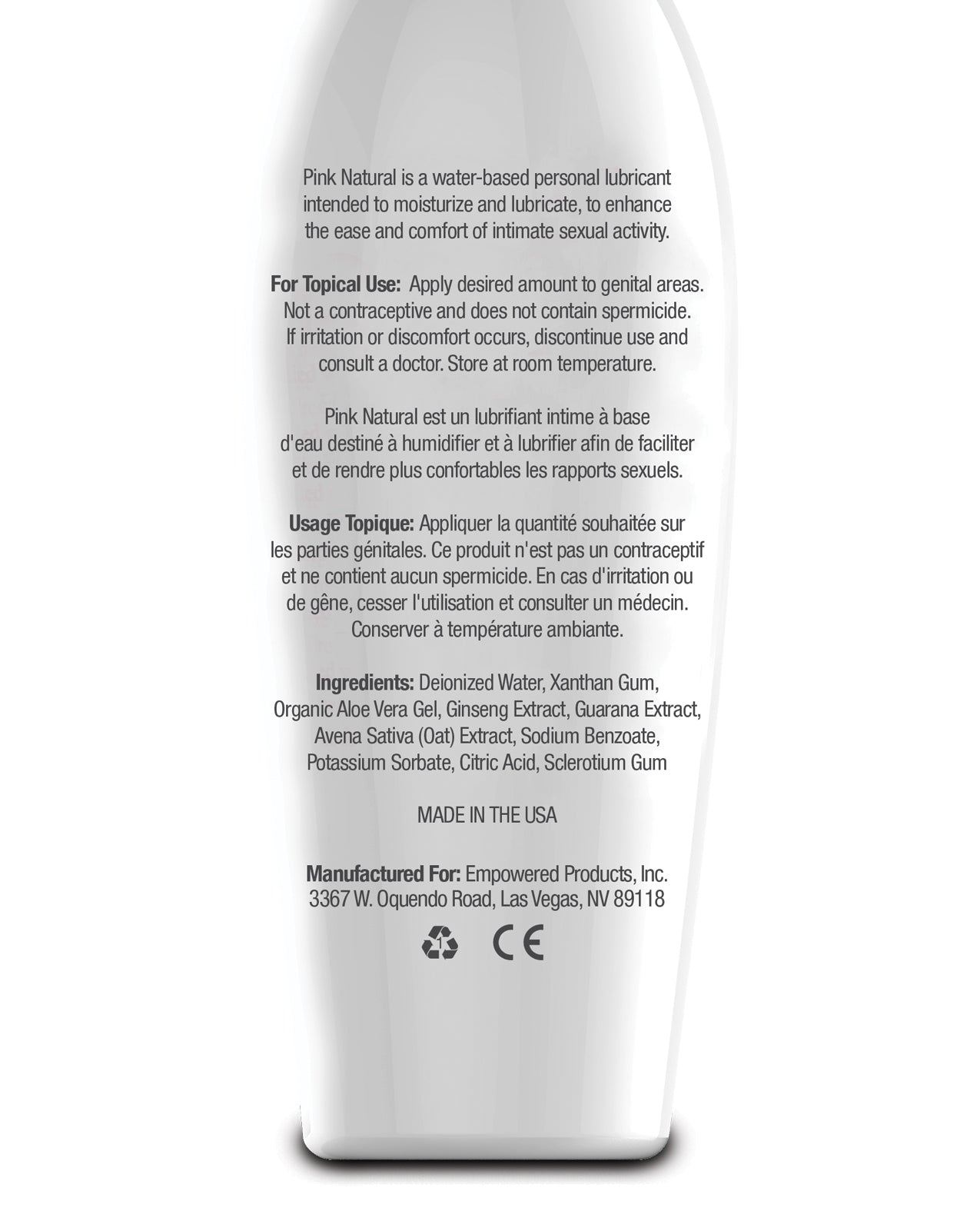 Pink Natural Water-Based Lubricant for Women with Organic Aloe Vera – 4.7 oz