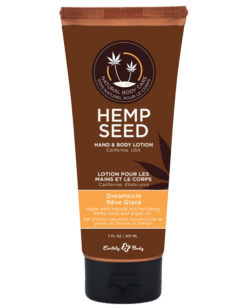Earthly Body Hand & Body Lotion Dreamsicle Scent with Hemp Seed Oil and Fast-Absorbing Formula for Daily Skin Hydration