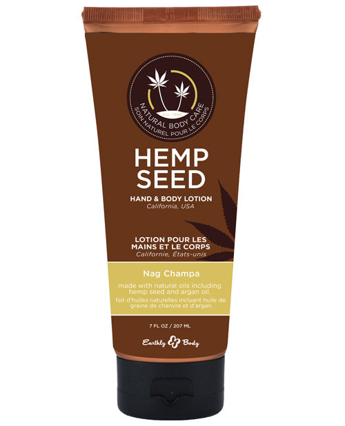 Earthly Body Massage Lotion Hemp Seed Oil Nag Champa Scent Non-Greasy Formula for Hydrating Skin Care
