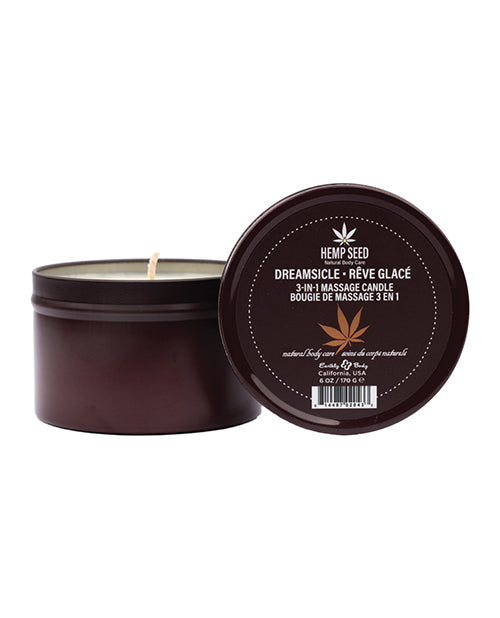 Earthly Body Massage Candle with Hemp Oil and Dreamsicle Scent for Relaxing Aromatherapy and Silky Skin