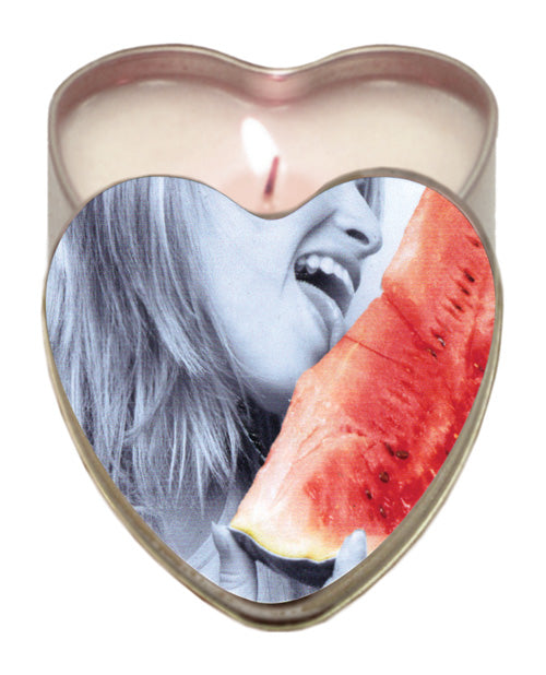 Earthly Body Edible Massage Candle Watermelon Scented Hemp Oil in Heart Tin for Relaxing Moisturizing Massage