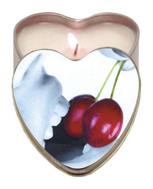 Earthly Body Massage Candle Cherry Flavor Hemp Seed Oil Heart Tin for Romantic Mood