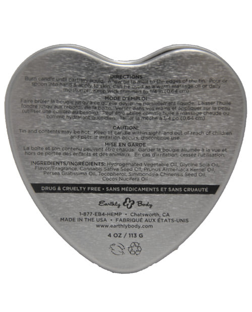 Earthly Body Edible Massage Candle Peach Heart Tin with Hemp Oil