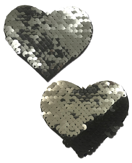 Pastease Color Changing Flip Sequins Heart Pasties in Slate/Black
