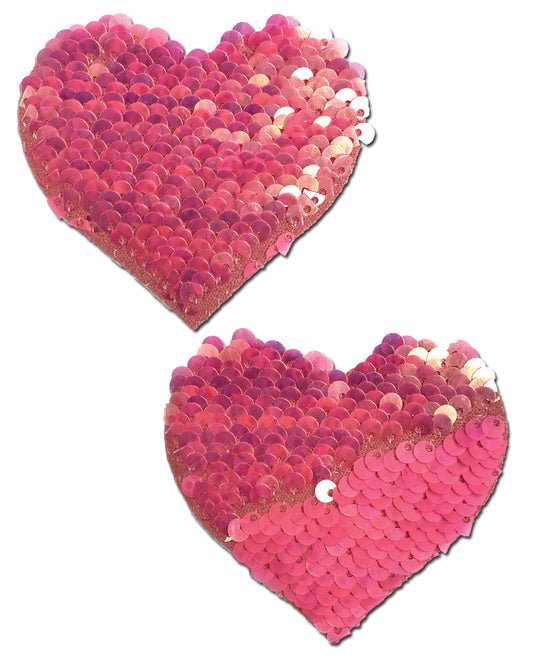 Pastease Color Changing Flip Sequin Heart Nipple Covers in Pink O/S