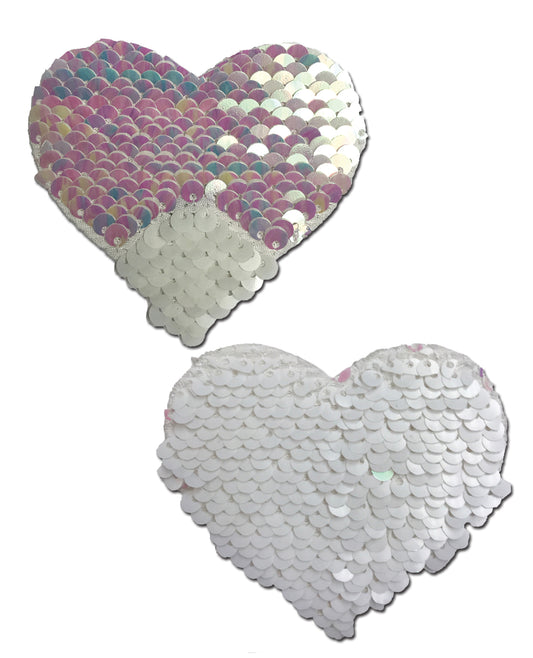 Color Changing Flip Sequin Heart Pasties - Pearl/White Lingerie Accessory