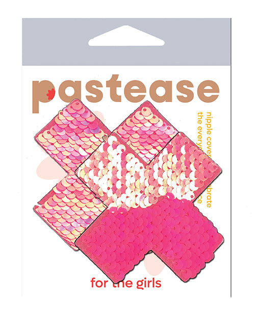 Pastease Lingerie Packaged Color Changing Flip Sequins Cross Pink with Self-Adhesive Design for Stylish Festival Wear