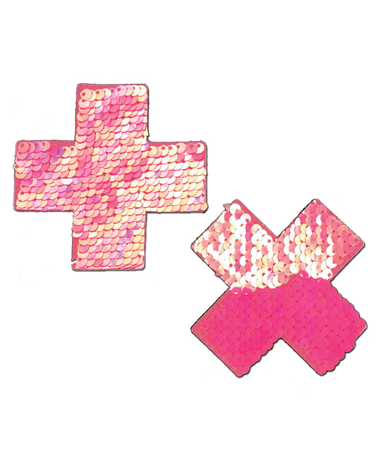 Pastease Premium Color Changing Flip Sequin Cross Pasties in Pink