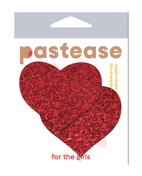 Pastease Lingerie Packaged Red Glitter Heart Pasties Self-Adhesive Water-Resistant for Flirty Lingerie Looks