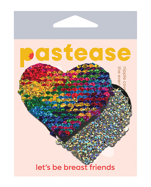 Pastease Sequin Heart Pasties Color Changing Flip Rainbow Design for Eye-Catching Lingerie and Festival Wear