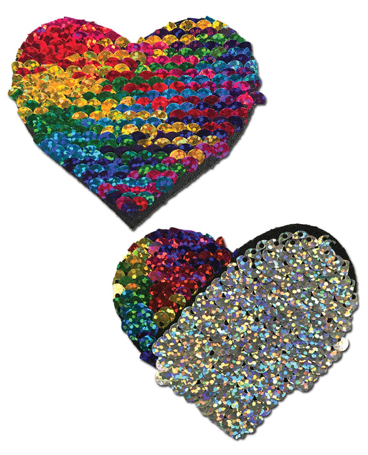 Color Changing Rainbow Heart Sequin Pasties with Flip Effect
