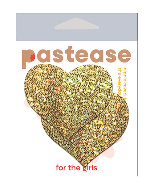 Pastease Gold Glitter Heart Nipple Pasties - Self-Adhesive Premium Lingerie Accessory