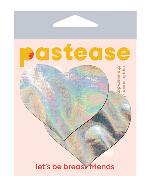 Pastease Lingerie Packaged Silver Hologram Heart Nipple Covers with Skin-Safe Adhesive for Festival Outfits