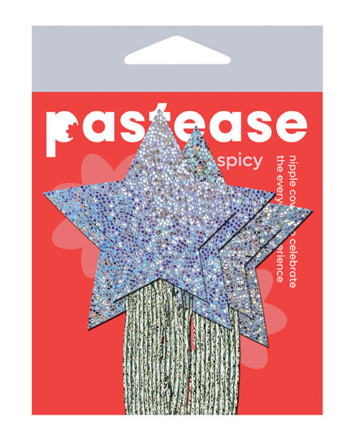Pastease Star Pasties Silver Glitter with Tassels for Festive Lingerie Accents and Dazzling Style