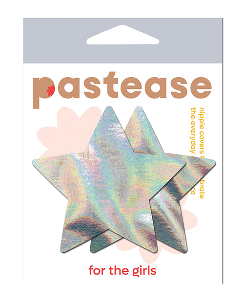 Pastease Lingerie Packaged Silver Hologram Star Pasties with Adhesive for Festival or Intimate Wear