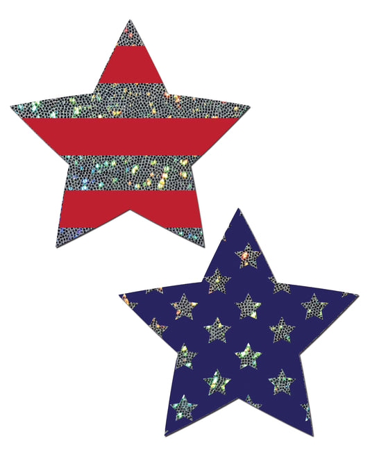Premium Glitter Patriotic Star Pasties in Red and Blue