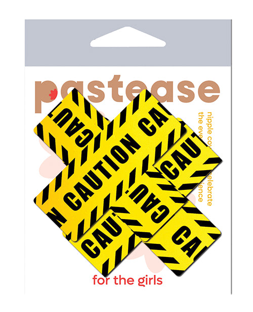 Pastease Lingerie Packaged Black Yellow Caution Cross Nipple Pasties for Standout Festival Style