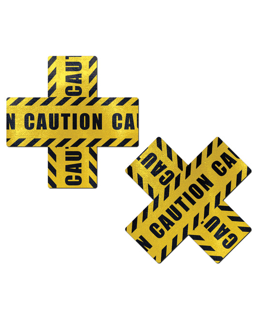 Pastease Premium Caution Cross Nipple Pasties - Black/Yellow Unique Design
