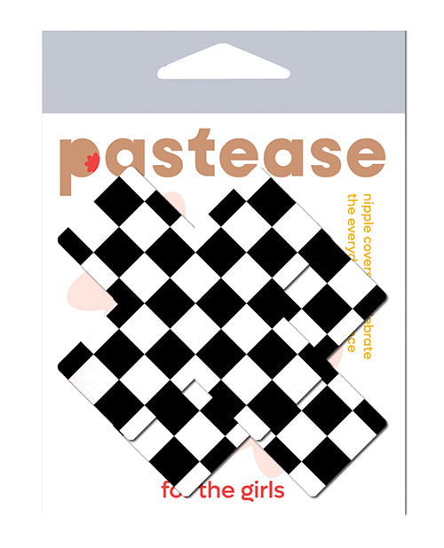 Pastease Lingerie Packaged Checker Cross Pasties in black and white with waterproof adhesive for bold outfit styling