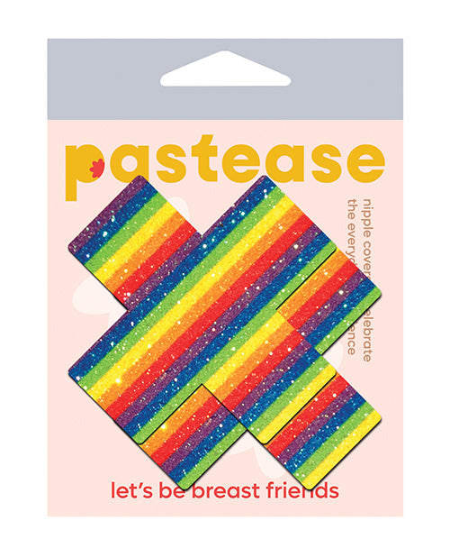 Pastease Lingerie Packaged Glitter Rainbow Nipple Pasties with Adhesive for Festival or Pride Wear