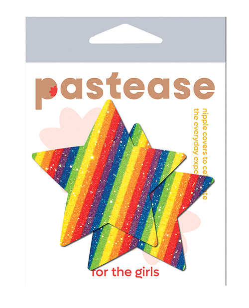 Pastease Glitter Star Nipple Pasties Rainbow Finish with Skin-Safe Adhesive for Lingerie Accessory
