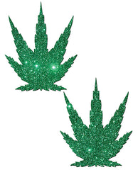 Pastease Premium Glitter Marijuana Leaf Pasties - Sparkling Green Nipple Covers
