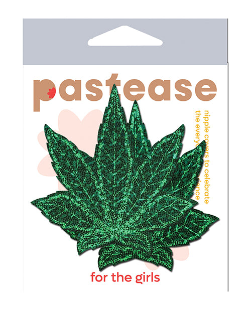 Pastease Green Glitter Marijuana Leaf Nipple Pasties Reusable Skin-Safe Adhesive for Festival Lingerie Accessories