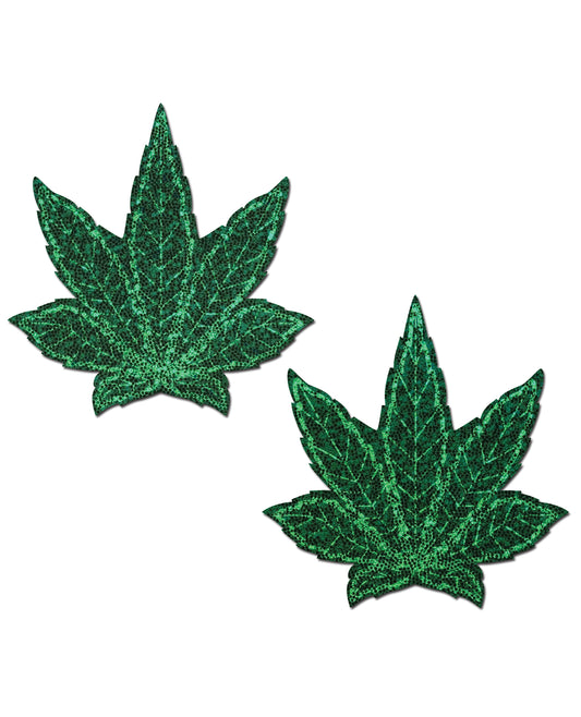 Pastease Green Glitter Marijuana Leaf Nipple Pasties