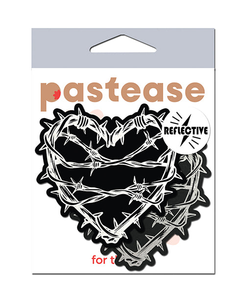 Pastease Lingerie Barbed Wire Heart Reflective Nipple Covers with Skin-Friendly Adhesive for Festival Fashion