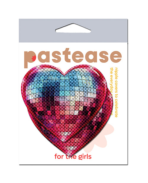 Pastease Lingerie - Packaged Discoball Heart Pasties Blue and Pink Shimmer for Festival Wear