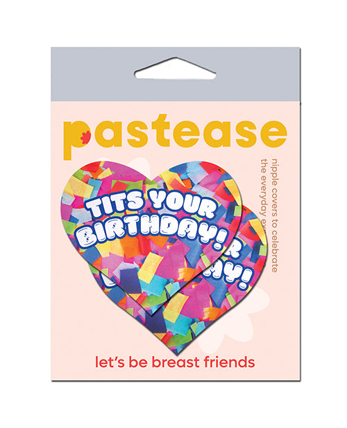 Pastease Heart Pasties with Rainbow Confetti Design Bold Lettering for Birthday Party Lingerie