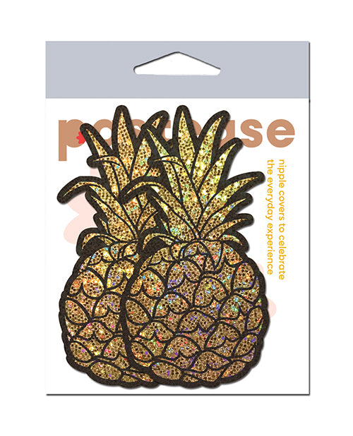 Pastease Lingerie Glitter Gold Nipple Covers with Waterproof Adhesive and Black Etching for Beach Festival Wear